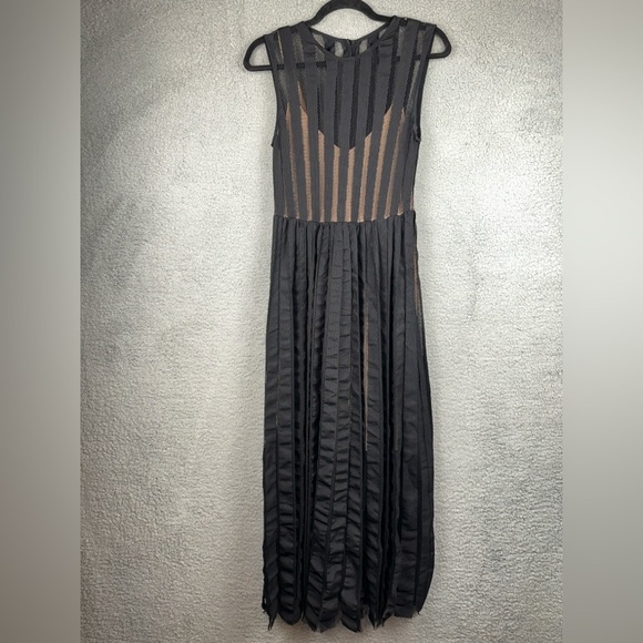 Tracy Reese Evening Dress Womens 4 Black Pleated Illusion Striped Knit Maxi - Picture 1 of 10